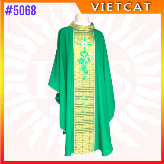 #5068 Premium Green Chasuble | Embroidered Priest's Vestment