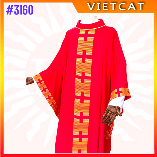 #3160 Premium Red Chasuble | Embroidered Priest's Vestment