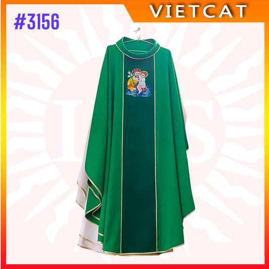 #3156 Premium Green Chasuble | Embroidered Priest's Vestment