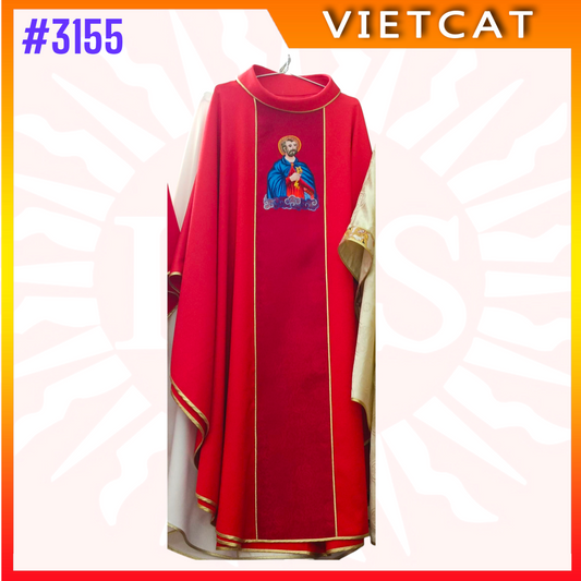 #3155 Premium Red Chasuble | Embroidered Priest's Vestment
