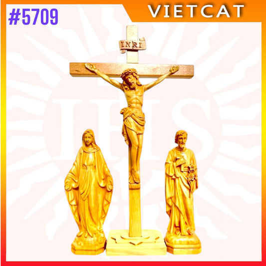 #5709 Wooden Crucifix Altar H36cm + Blessed Maria H20cm + St. Joseph H20cm｜COMBO