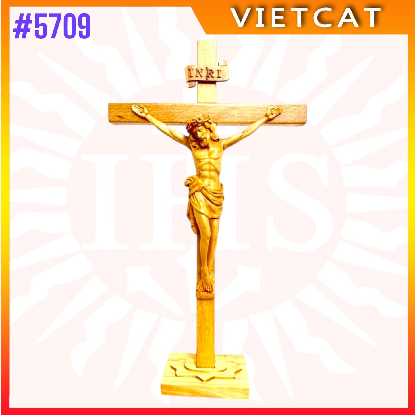 #5709 Wooden Crucifix Altar H36cm + Blessed Maria H20cm + St. Joseph H20cm｜COMBO