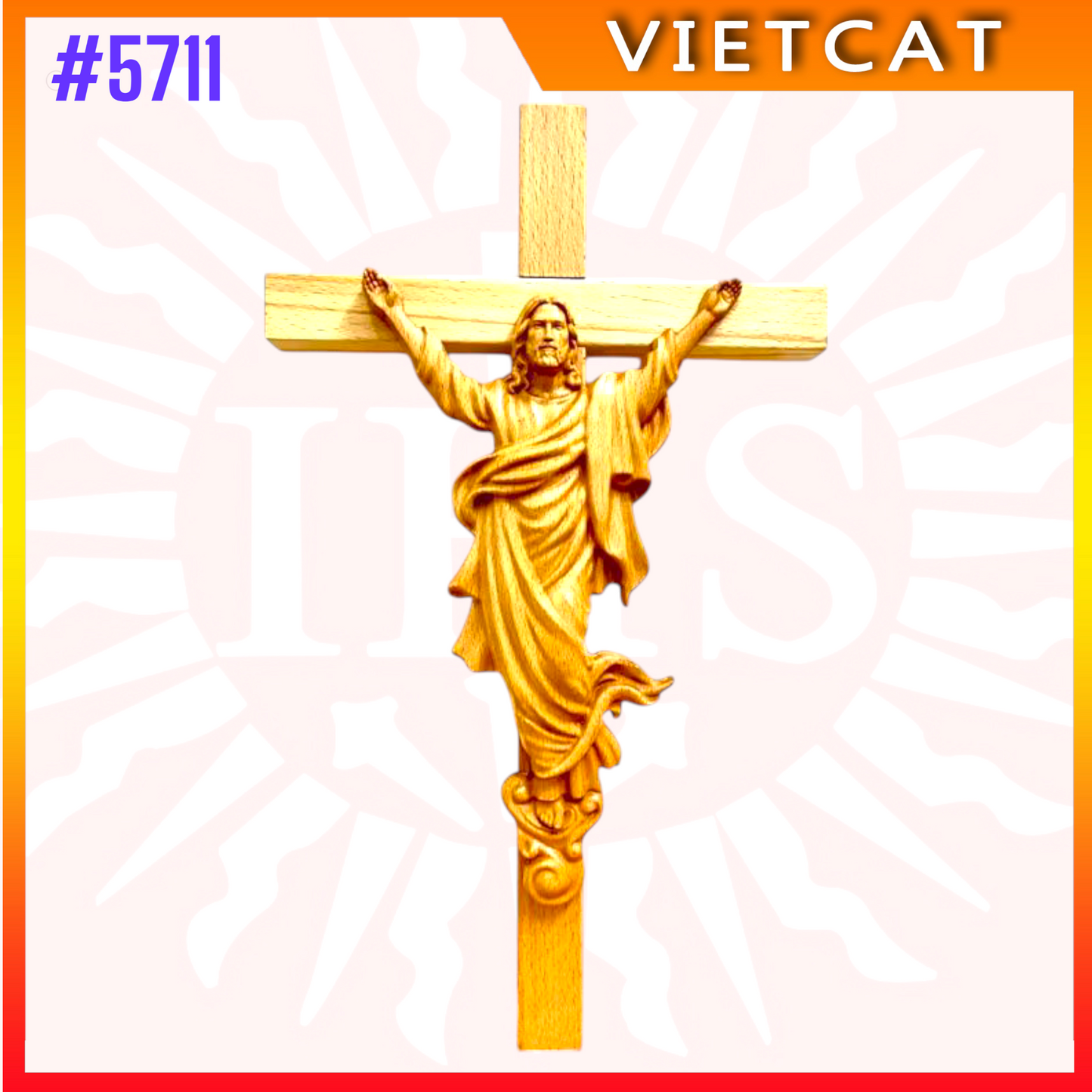 #5711 Wooden Risen Crucifix Altar H36cm + Blessed Maria H20cm + St. Joseph H20cm｜COMBO