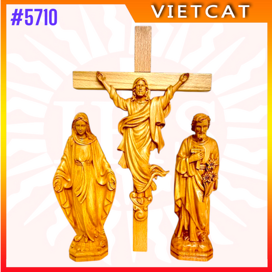 #5710 Wooden Risen Crucifix Altar H45cm + Blessed Maria H25cm + St. Joseph H25cm｜COMBO