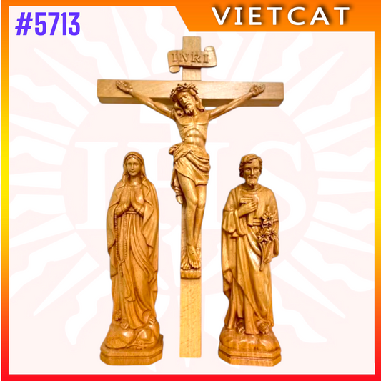 #5713 Wooden Crucifix Wall Cross H50cm + Blessed Maria H30cm + St. Joseph H30cm｜COMBO