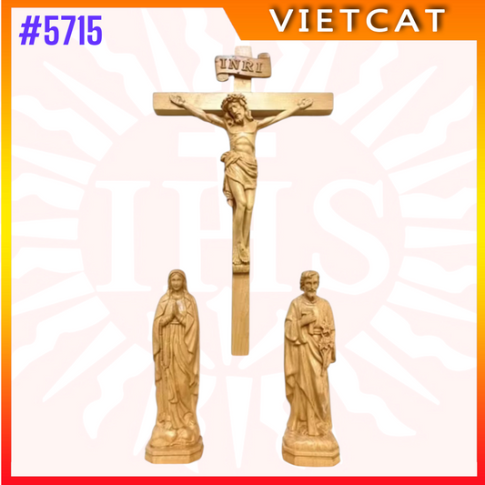 #5715 Wooden Crucifix Wall Cross H45cm + Blessed Maria H25cm + St. Joseph H25cm｜COMBO