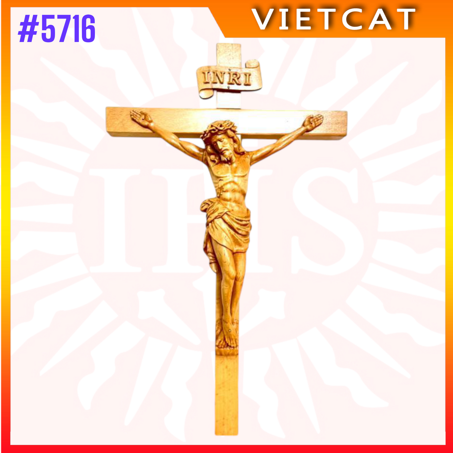 #5716 Wooden Crucifix Wall Cross H35cm + Blessed Maria H20cm + St. Joseph H20cm｜COMBO