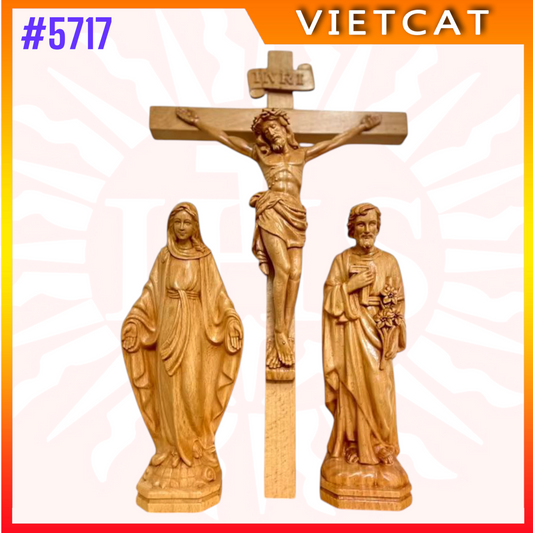#5717 Wooden Crucifix Altar H50cm + Blessed Maria H30cm + St. Joseph H30cm｜COMBO