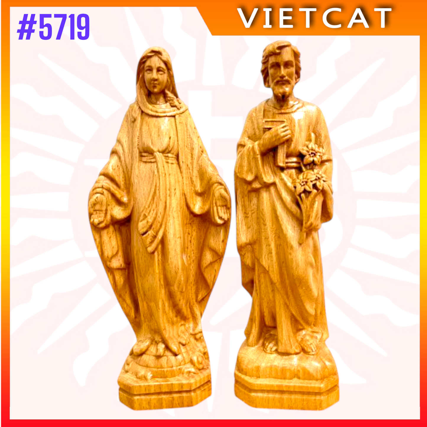 #5719 Wooden Crucifix Altar H35cm + Blessed Maria H20cm + St. Joseph H20cm｜COMBO