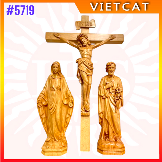 #5719 Wooden Crucifix Altar H35cm + Blessed Maria H20cm + St. Joseph H20cm｜COMBO