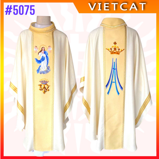 #5075 Vietnam Imported Chasuble with Virgin Mary Embroidery | Priest's Vestment