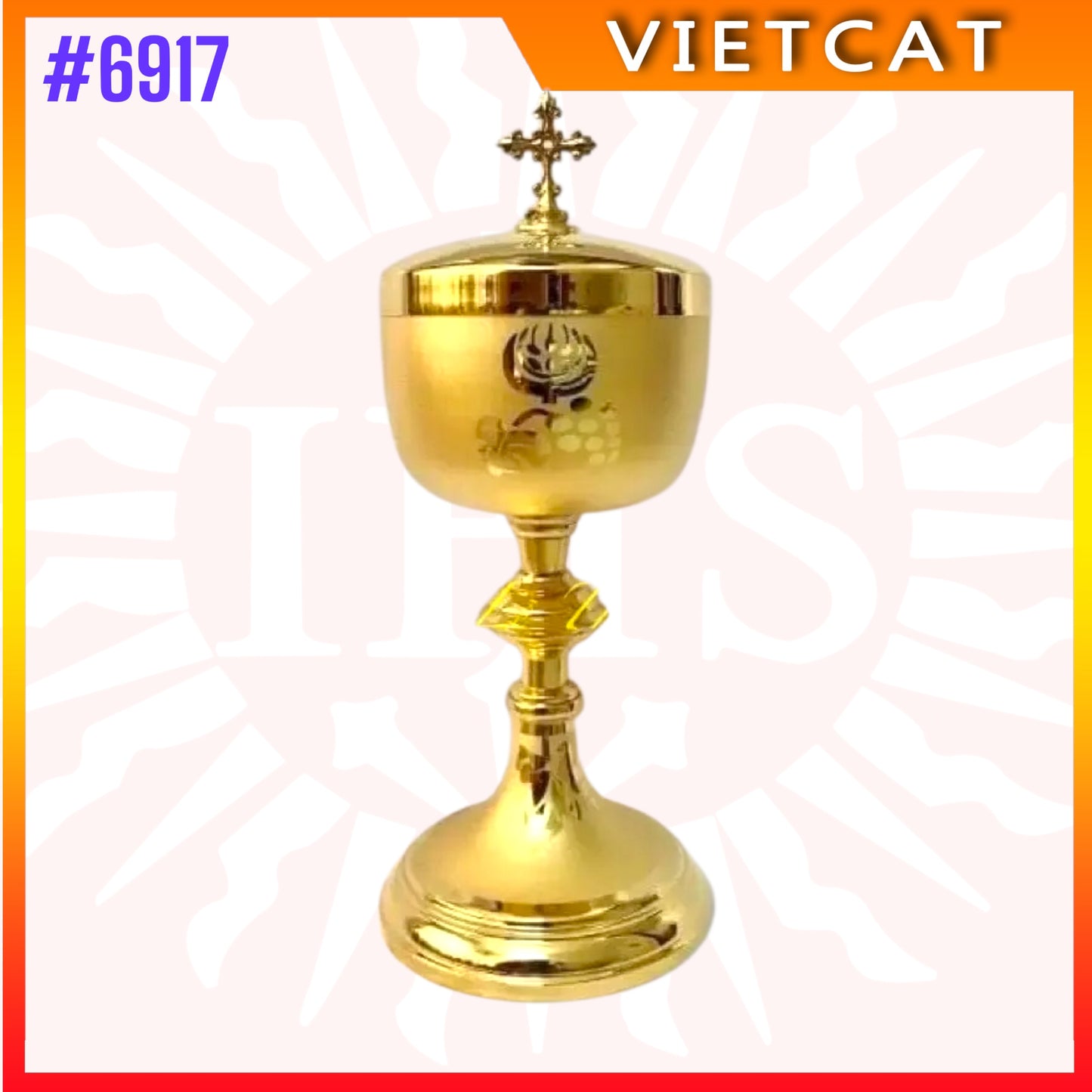 #6917 Premium Gold-Plated Copper Ciborium | Vietnamese Imported | H24cm