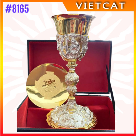 #8165 Premium Chalice with Jesus Crown of Thorns Carving | Vietnamese Imported | H23cm