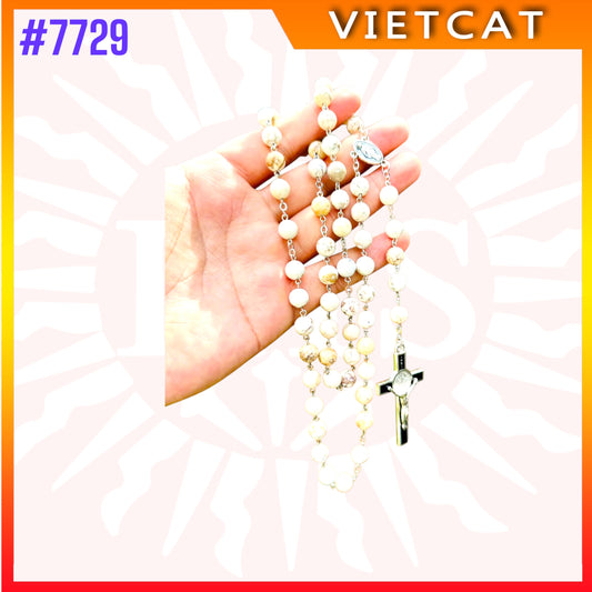 #7729 Handmade Catholic Rosary – 8mm Natural White Quartz Beads – Made in Vietnam