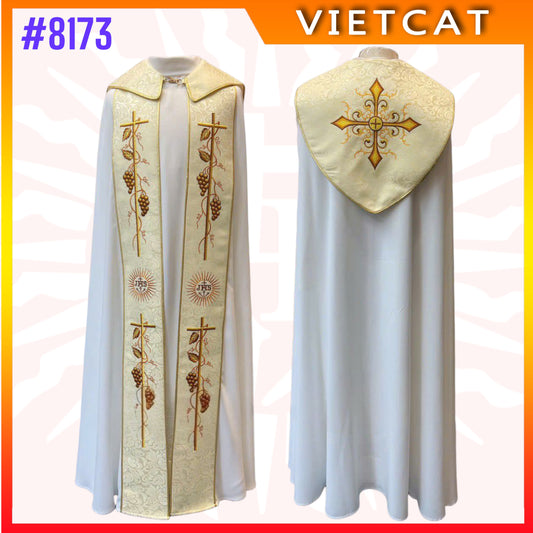 #8173 White Gappa with embroidery of grapevines and wheat | Priest's Cope  |  Liturgical Vestment