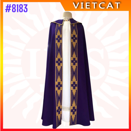 #8183 Vietnam Imported Purple Gappa with Geometric patterns and golden embroidery | Priest's Cope  |  Liturgical Vestment