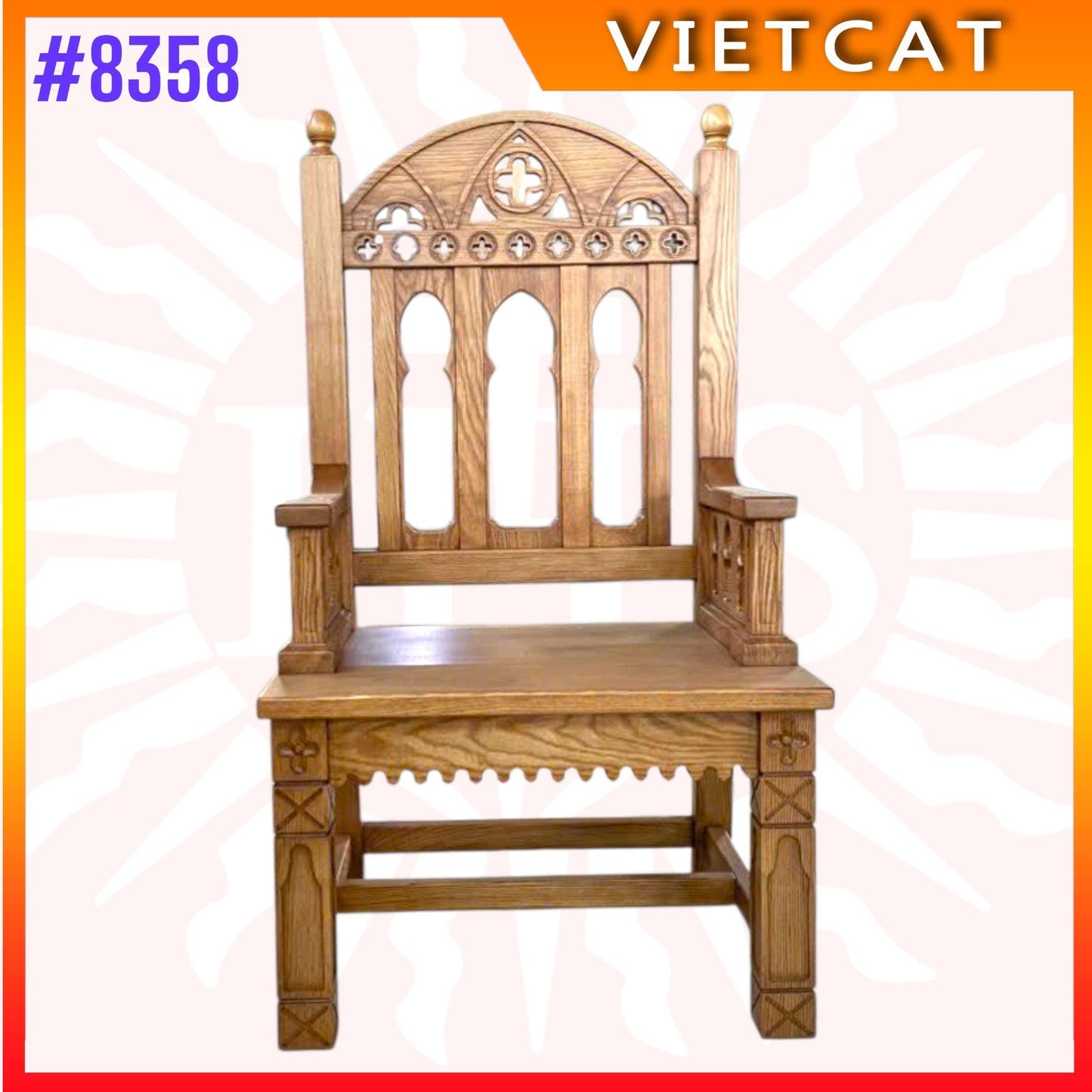 #8358 – Gothic Style Priest Chair | Solid Wood Church Furniture | Made In Vietnam｜Made to Order