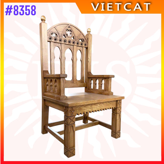 #8358 – Gothic Style Priest Chair | Solid Wood Church Furniture | Made In Vietnam｜Made to Order
