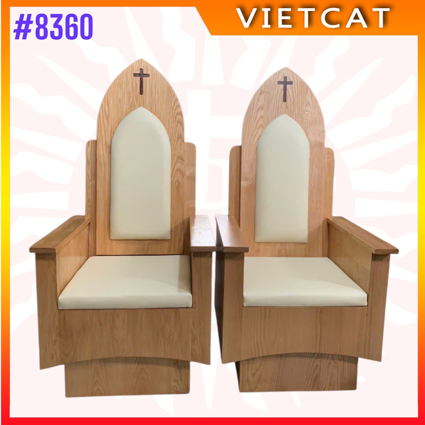 #8360 – Church Celebrant Chair 2pcs Set |  Ash Wood Church Furniture | Made In Vietnam｜Made to Order｜H1.25m