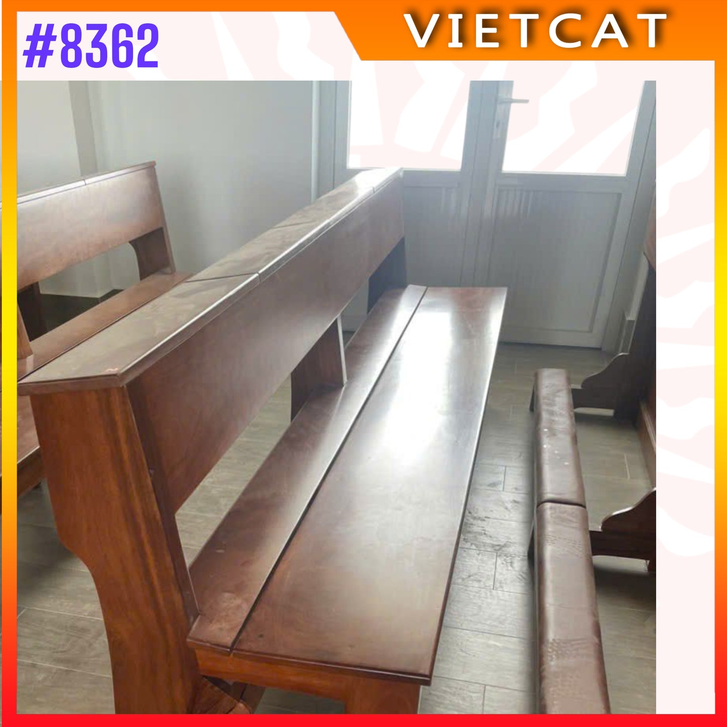 #8362 – Solid Wood Church Pew |  Ash Wood Church Furniture | Made In Vietnam｜Made to Order