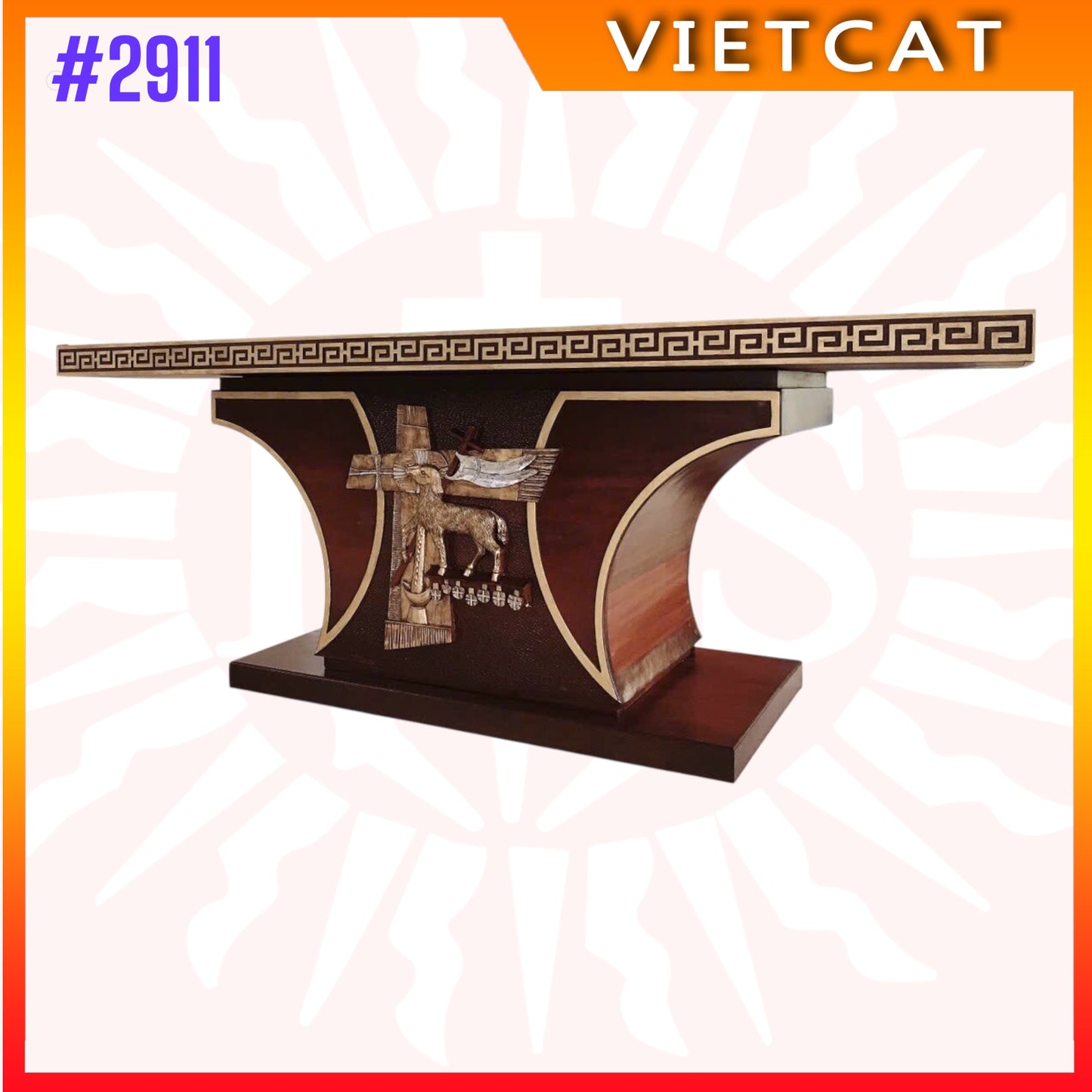 #2911 – Solid Wood Altar | Wood Church Furniture | Made In Vietnam｜Made to Order｜L1.6m
