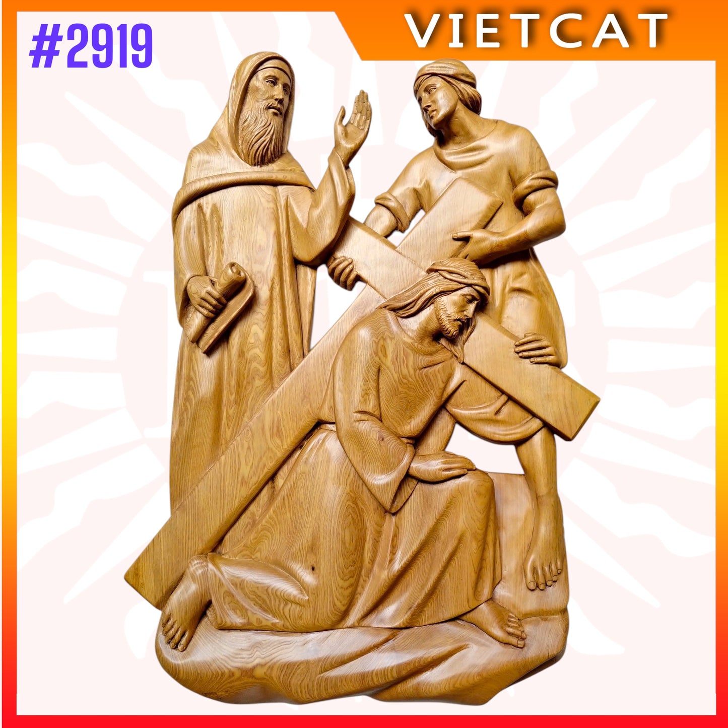 #2919 Exquisite "Stations of the Cross" Solid Wood Pendant | Made In Vietnam｜Made to Order｜H35cm