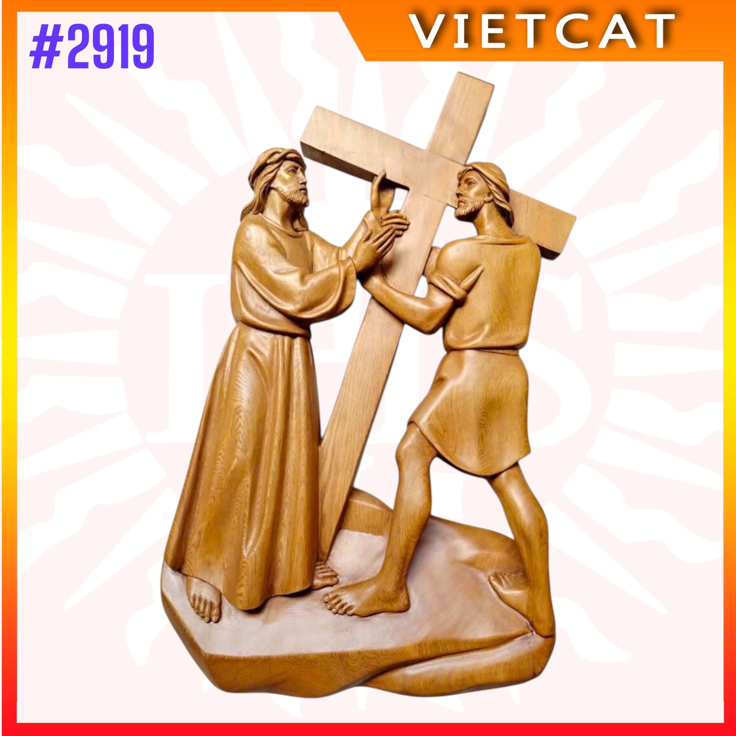 #2919 Exquisite "Stations of the Cross" Solid Wood Pendant | Made In Vietnam｜Made to Order｜H35cm