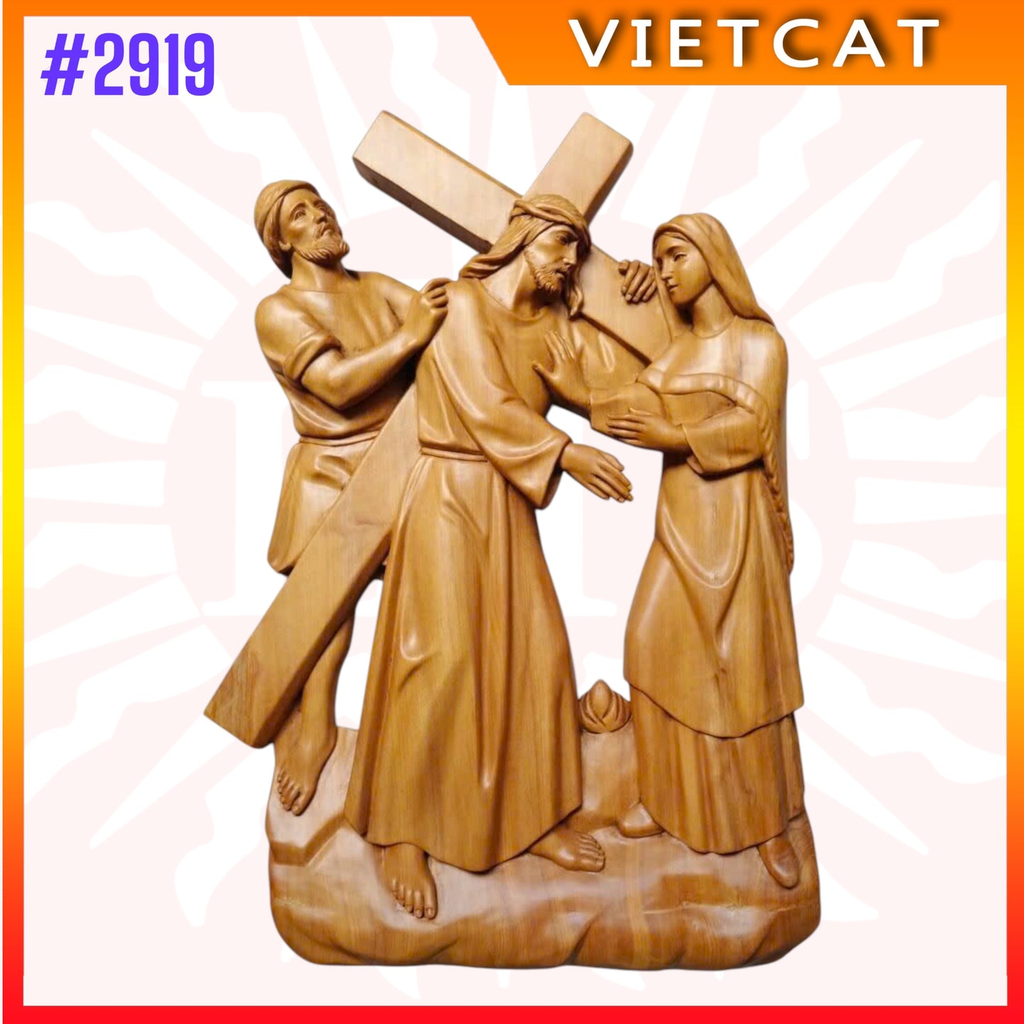 #2919 Exquisite "Stations of the Cross" Solid Wood Pendant | Made In Vietnam｜Made to Order｜H35cm