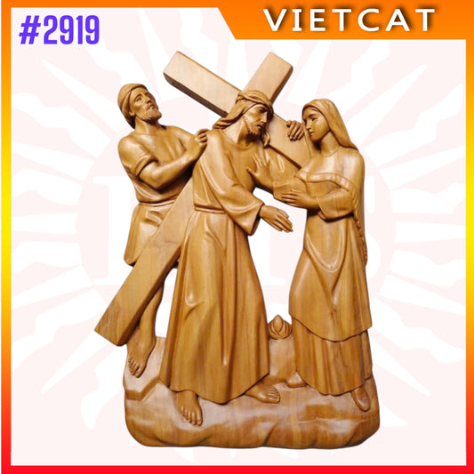 #2919 Exquisite "Stations of the Cross" Solid Wood Pendant | Made In Vietnam｜Made to Order｜H35cm