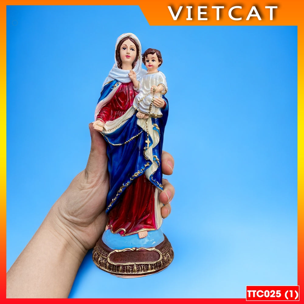 Statue of Virgin Mary holding Jesus 20cm composite hand painted TTC025