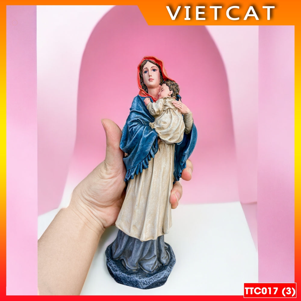 Statue of Virgin Mary holding Jesus 25cm high quality hand painted Composite TTC017
