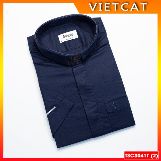 High-quality black short-sleeved priest collared shirt TSC3041T - Gift for patronal feast, ordination, parish priest's birthday