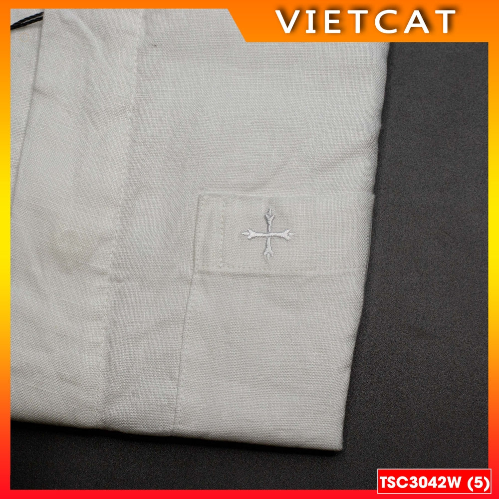 White cotton short-sleeved priest collared shirt TSC3042W - Gift for patronal feast, ordination, parish priest's birthday