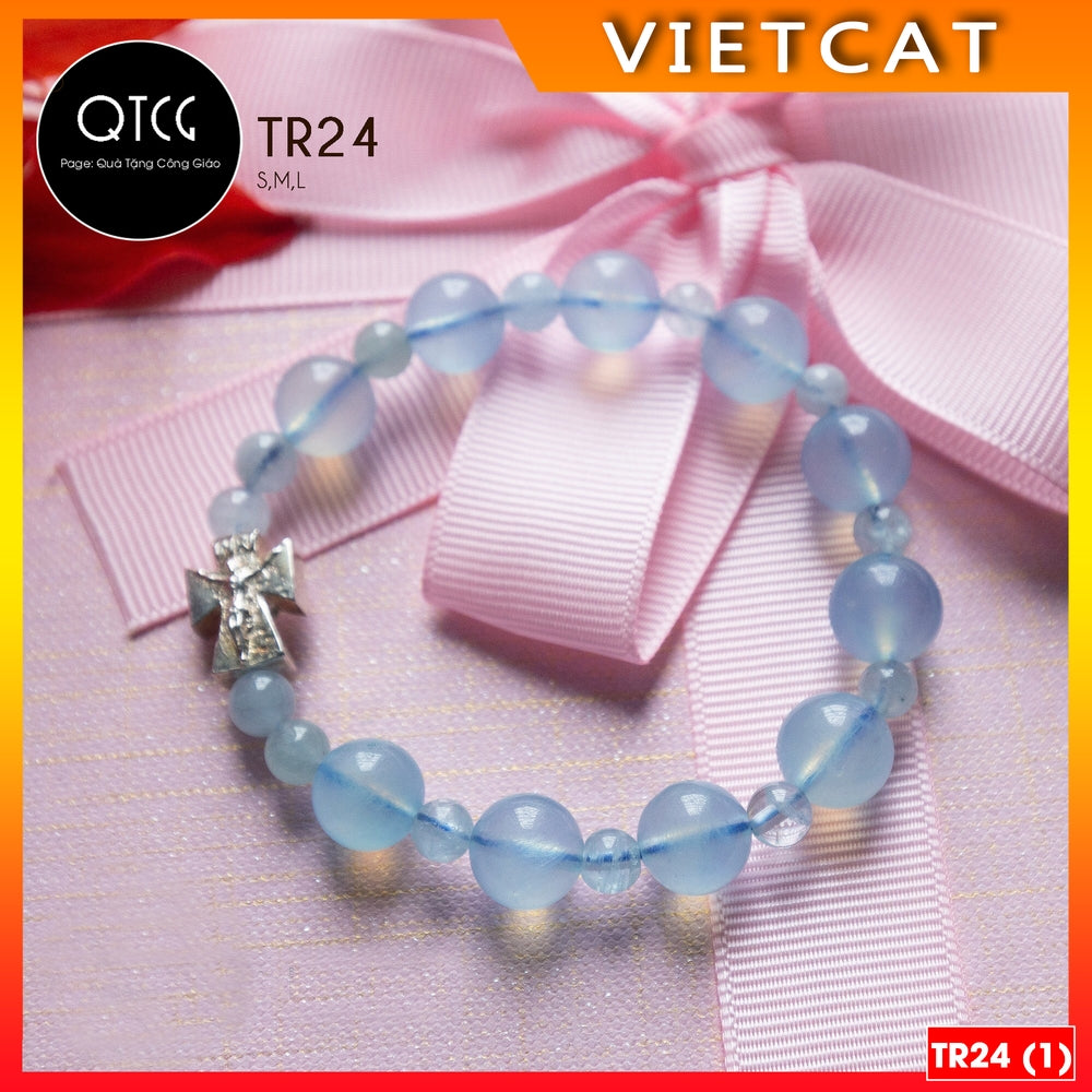 Rosary - Natural Aquamarine Stone Rosary - TR24 for men and women - Delicate and meaningful Catholic gift