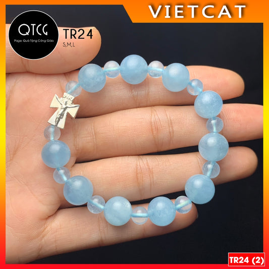 Rosary - Natural Aquamarine Stone Rosary - TR24 for men and women - Delicate and meaningful Catholic gift
