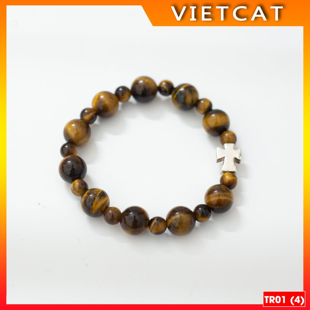 Rosary - Natural brown-yellow tiger eye stone rosary - Model TR01 for men and women - Delicate and meaningful Catholic gift