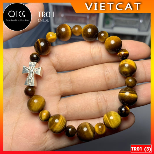 Rosary - Natural brown-yellow tiger eye stone rosary - Model TR01 for men and women - Delicate and meaningful Catholic gift