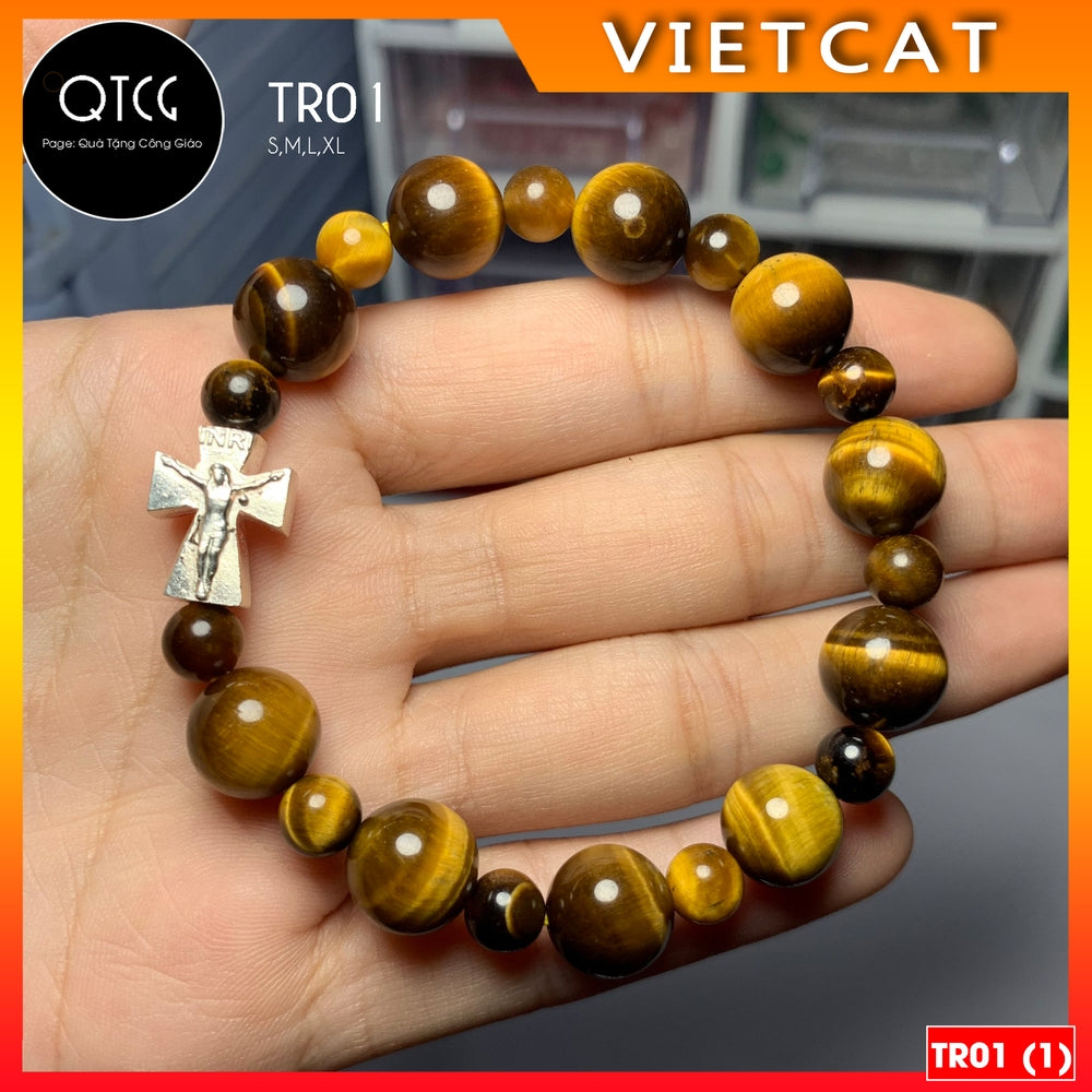 Rosary - Natural brown-yellow tiger eye stone rosary - Model TR01 for men and women - Delicate and meaningful Catholic gift