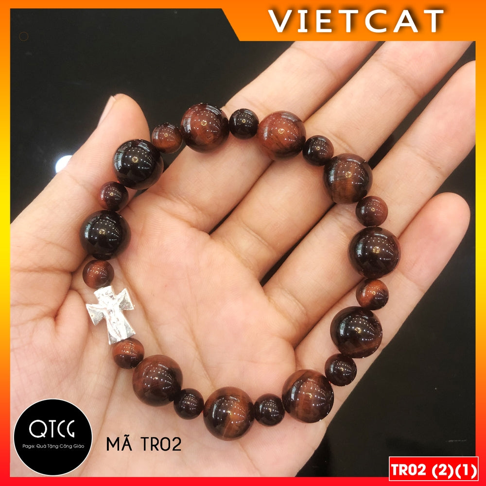 Rosary - Natural red-brown tiger eye stone rosary - Model TR02 for men and women - Delicate and meaningful Catholic gift