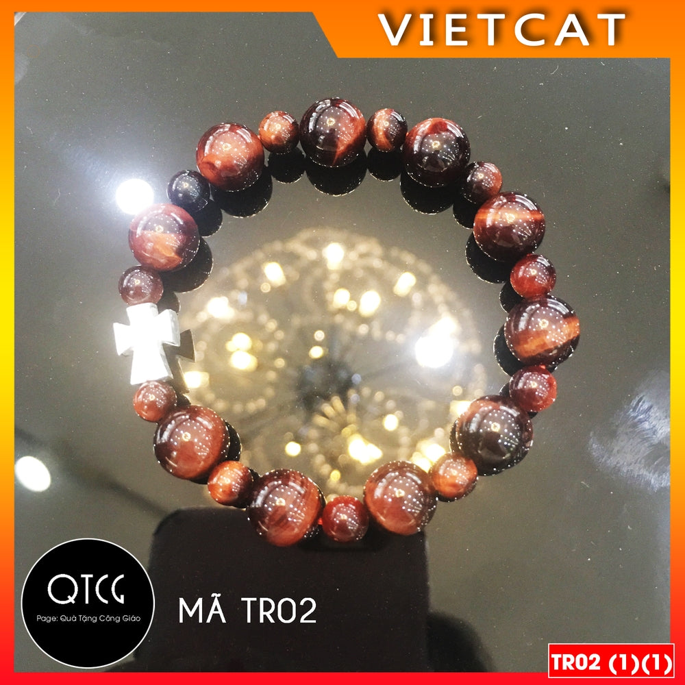 Rosary - Natural red-brown tiger eye stone rosary - Model TR02 for men and women - Delicate and meaningful Catholic gift