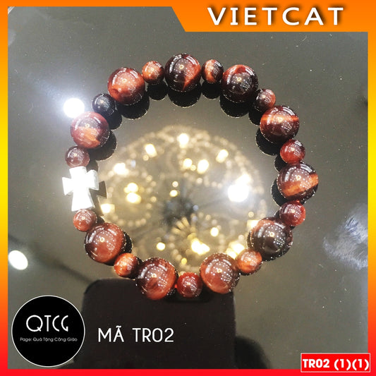 Rosary - Natural red-brown tiger eye stone rosary - Model TR02 for men and women - Delicate and meaningful Catholic gift