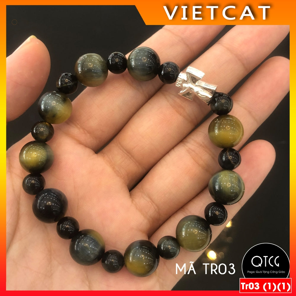 Rosary - Natural Falcon Eye Stone Rosary - Model TR03 for men and women - Delicate and meaningful Catholic gift