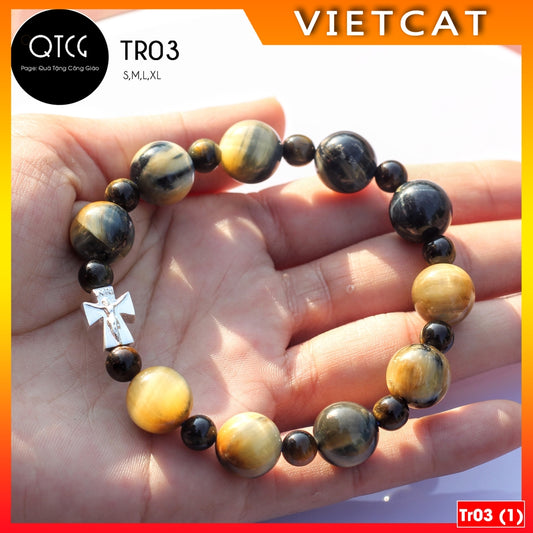 Rosary - Natural Falcon Eye Stone Rosary - Model TR03 for men and women - Delicate and meaningful Catholic gift
