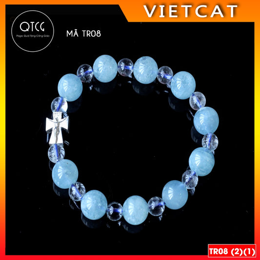 Rosary - Natural Aquamarine Stone Rosary - Model TR08 for men and women - Delicate and meaningful Catholic gift