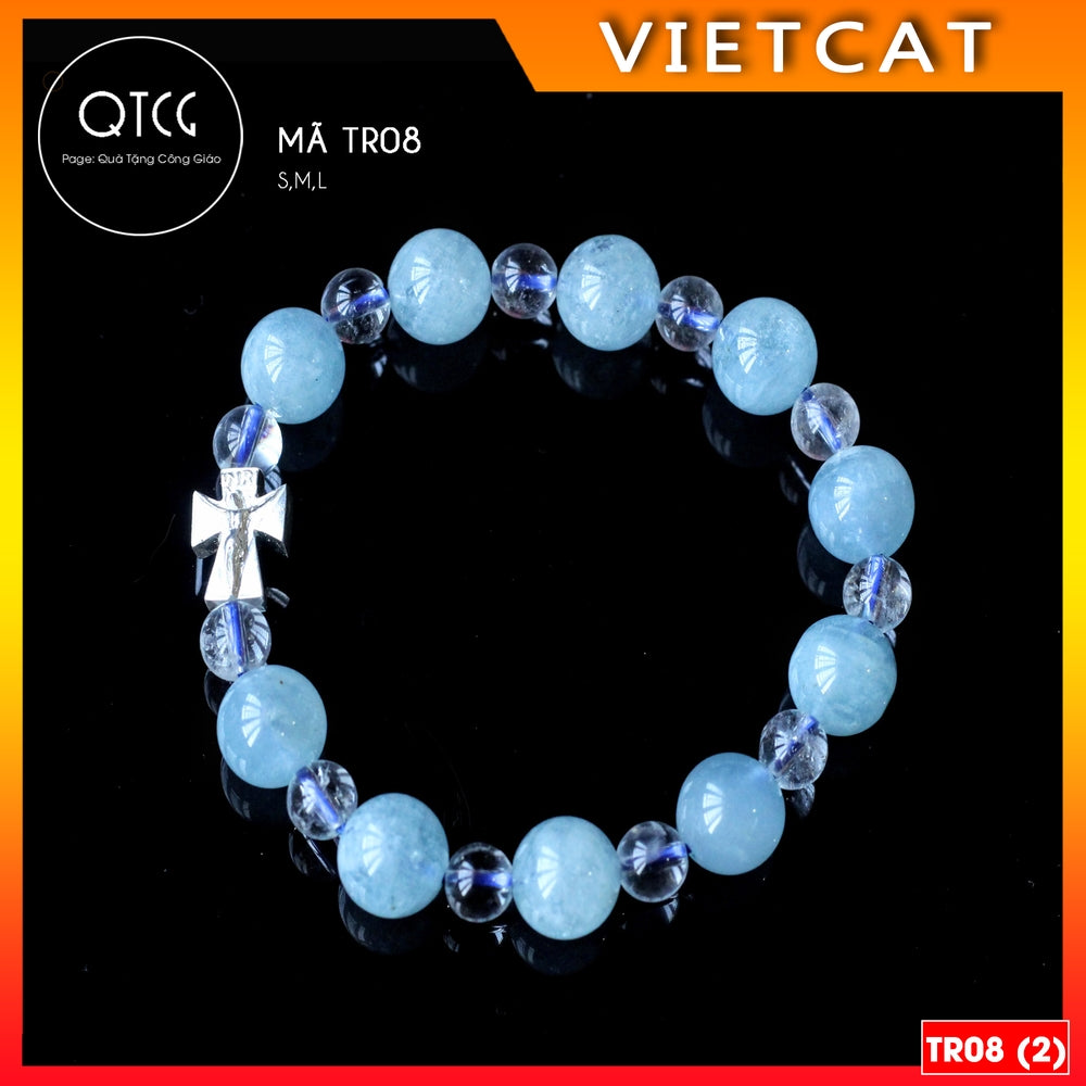 Rosary - Natural Aquamarine Stone Rosary - Model TR08 for men and women - Delicate and meaningful Catholic gift
