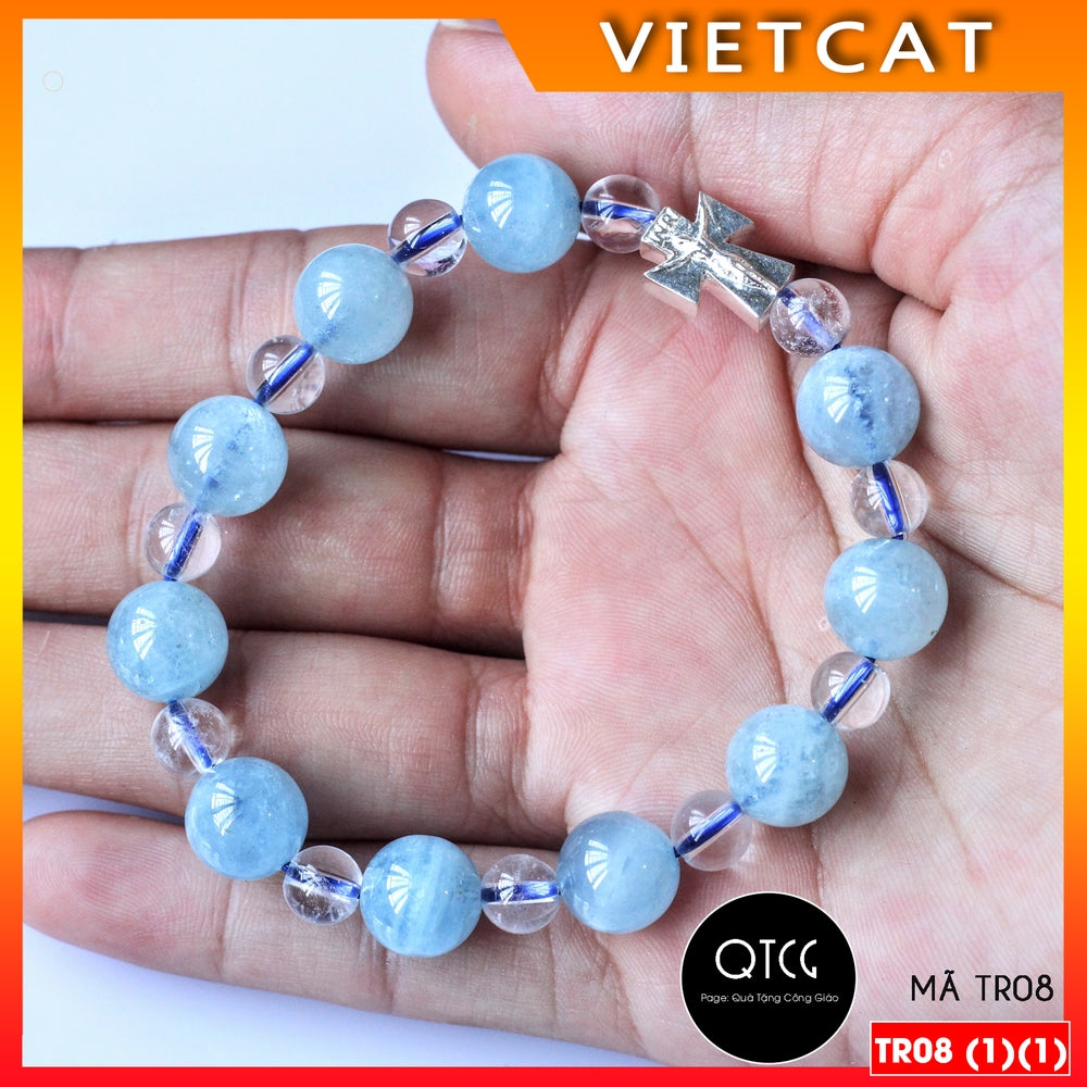 Rosary - Natural Aquamarine Stone Rosary - Model TR08 for men and women - Delicate and meaningful Catholic gift