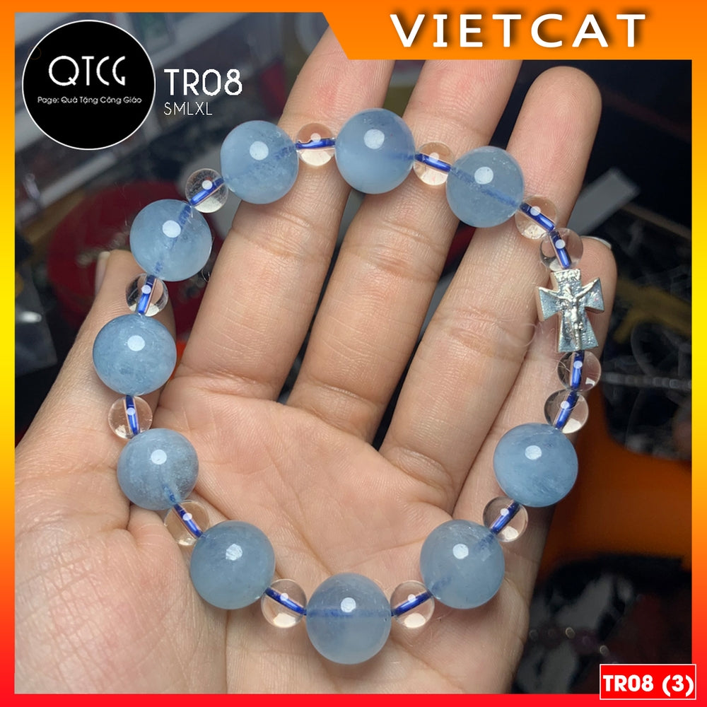 Rosary - Natural Aquamarine Stone Rosary - Model TR08 for men and women - Delicate and meaningful Catholic gift