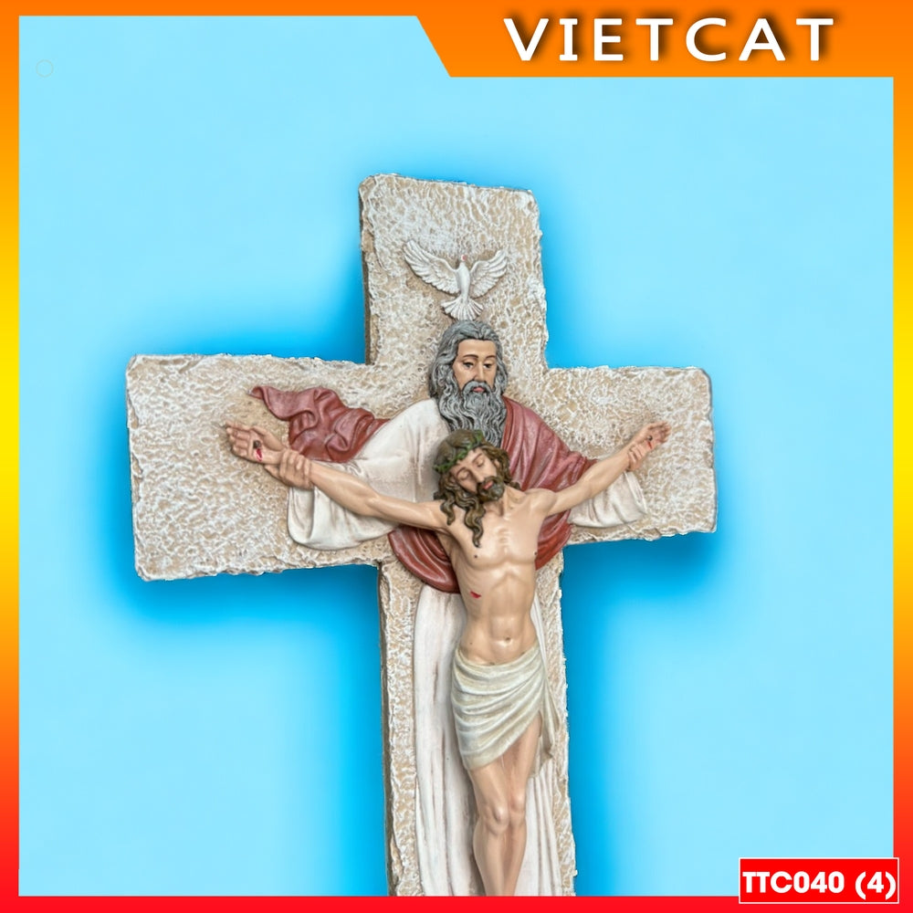 TTC040 Hand painted Trinity Resin Wall Cross Hanging Crucifix 25cm