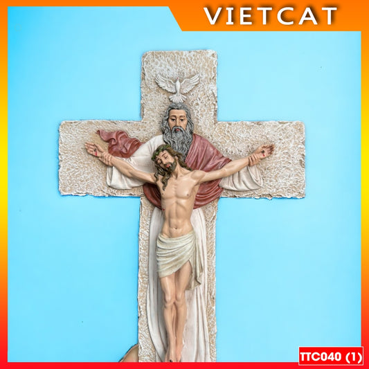 TTC040 Hand painted Trinity Resin Wall Cross Hanging Crucifix 25cm