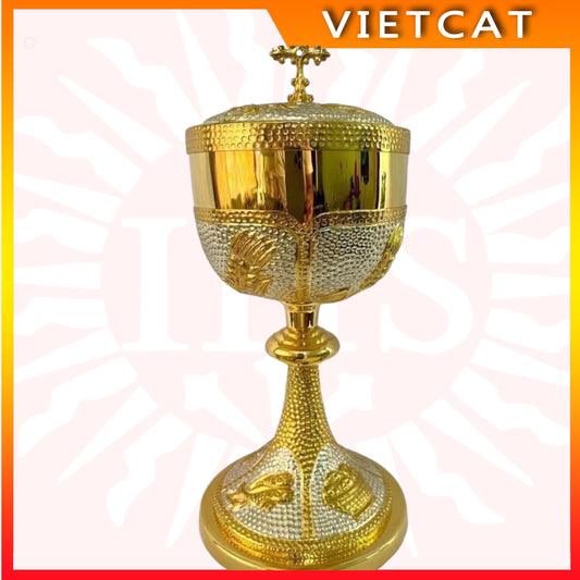 NSCB23 Chalice Gold-plated copper and Italian silver - Holy Communion Vessel Carved with Wheat and Grapes - Catholic gift, ordination ceremony, priests gift